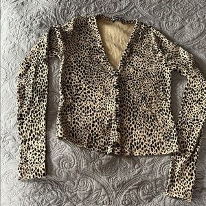 Brandy Melville Leopard Print Button-Up Cardigan - Beige and Black